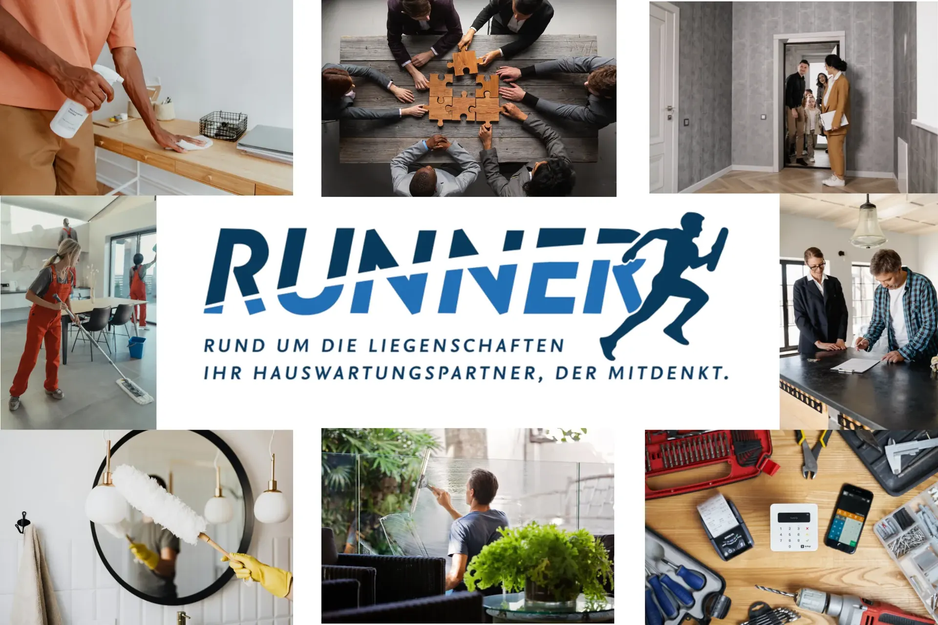 Collage: Runner im Einsatz rund um die Liegenschaft